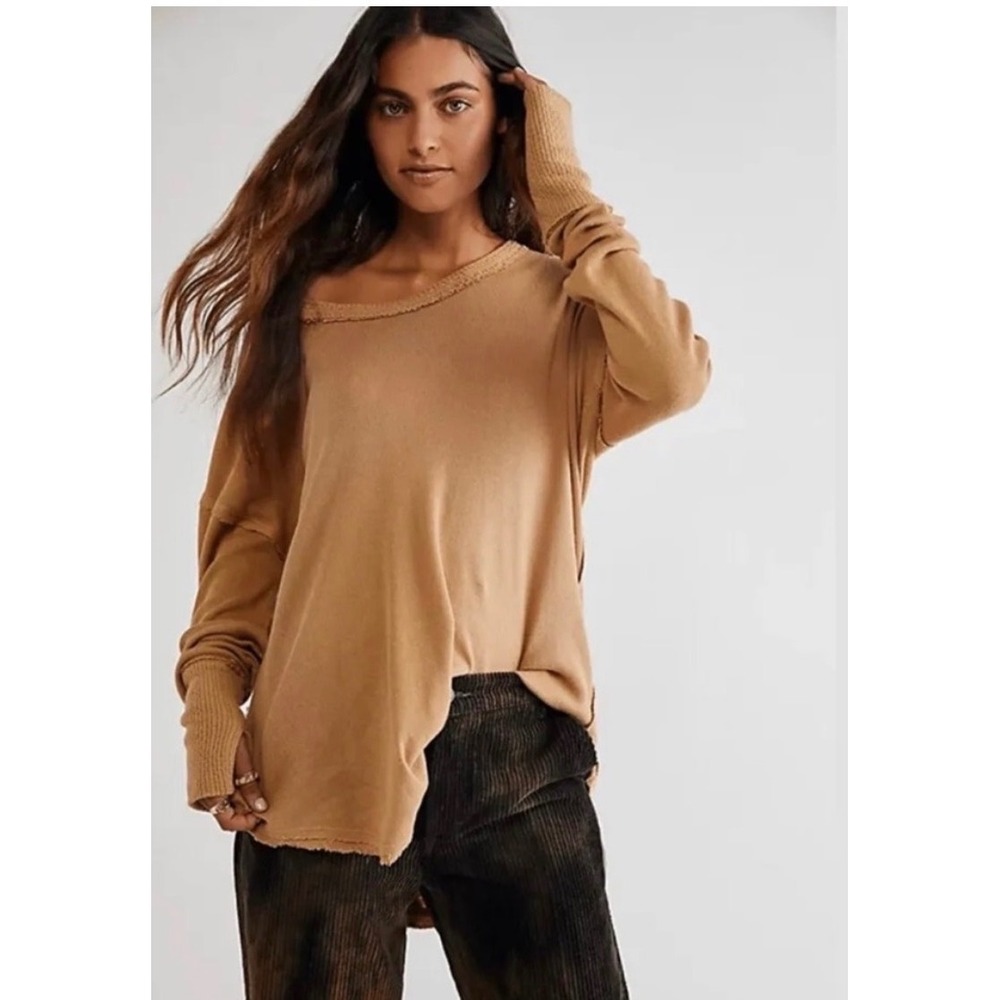 Free People We The‎ Free Colby Top Womens Small Brown Raw Edge Boho Slouchy